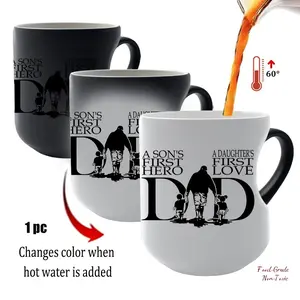 Father's Day Color Changing Mug, Dad Silhouette Heat Activated Coffee Cup, Reusable Coffee Mug, "Hero & First Love" Design, Ceramic Heat Sensitive Mug for Dad, Gift for Father