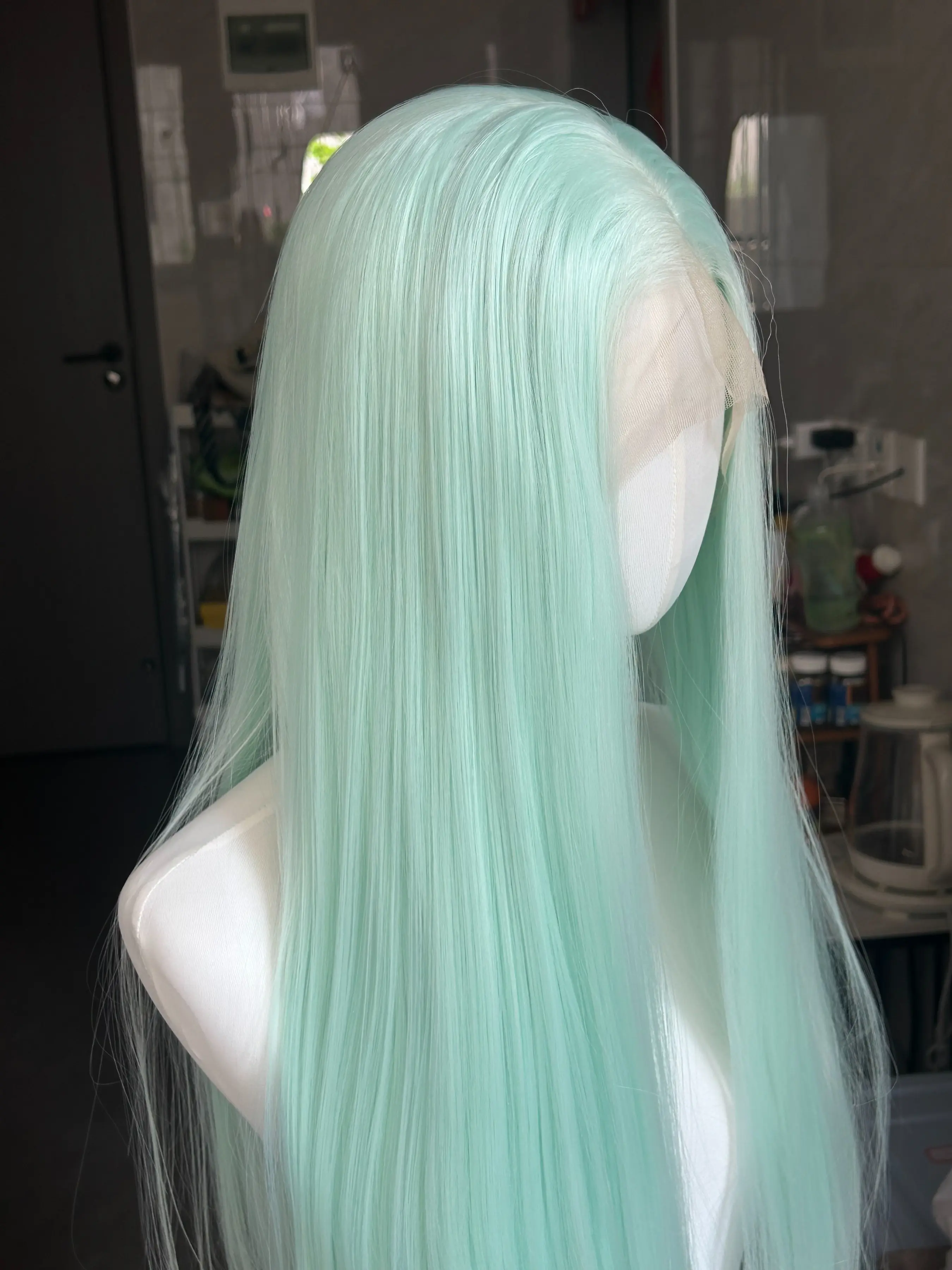 Mint Green Lace Front Wig for Women, 26 Inches Long Straight Lace Wig, High-Quality Synthetic Lace Wig, Natural Cosplay, Wavy Hair