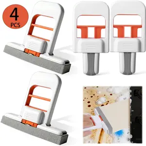 [Pack of 4] Rozino Mini Mop 2026 New Upgrade Portable Self-Squeezing Mop for Small Spaces Wet & Dry Use Orange Color with Sponge Included Ideal for Bathroom Kitchens and Desktop Glass Cleaning Pack of 4