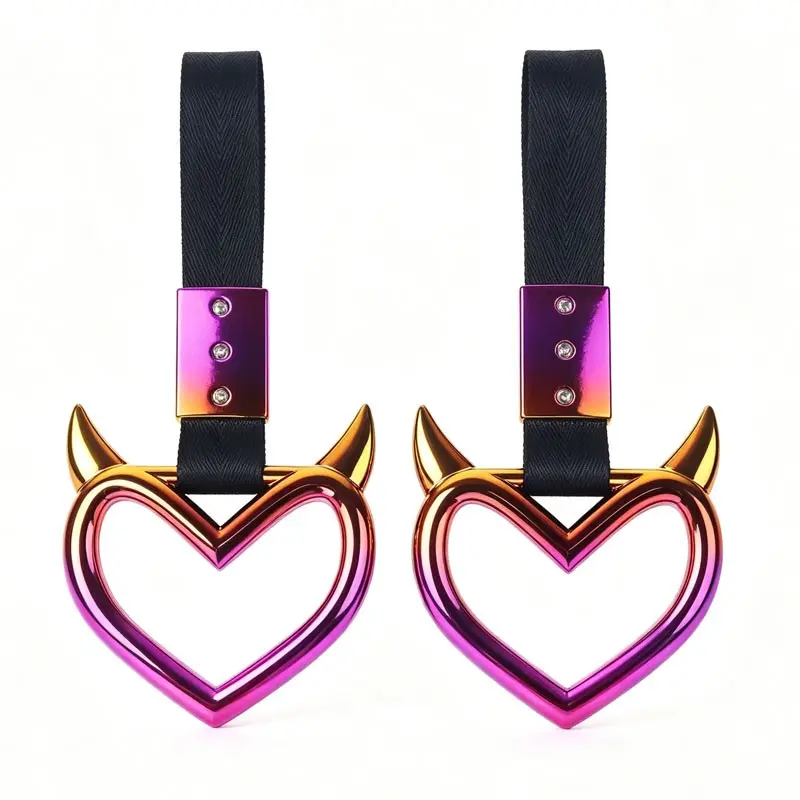 2 Pieces Heart Handle Keychains Car AccessoryHeart Hand Strap Drift Charm for Car Interior ExteriorDecoration(Red,Devil Style) jdm accessories heart ring