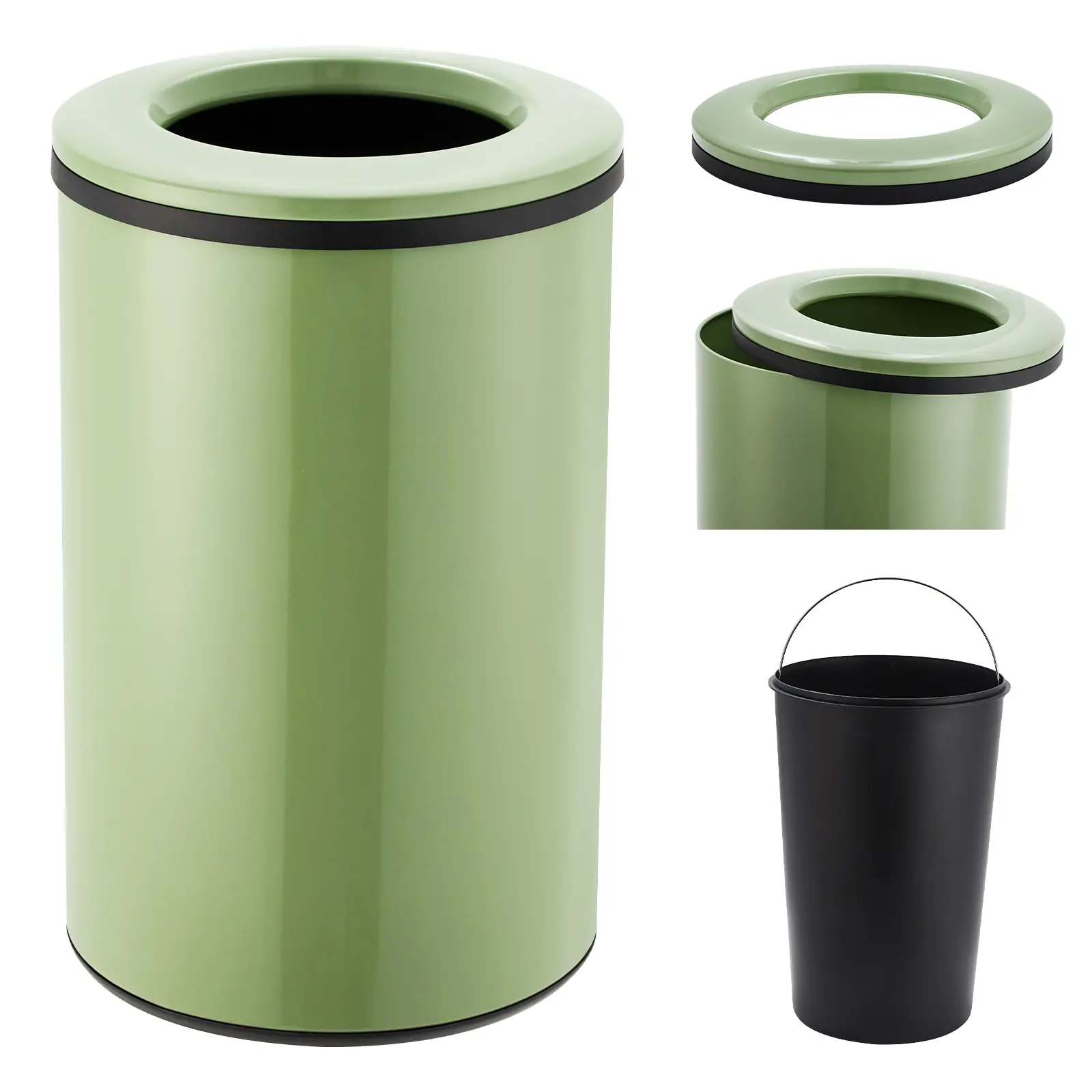Stainless Steel Trash Can 40L Open Top Garbage Bin with Metal Trash Can Design, Direct Opening Trash Bin, Indoor Garbage Container, Kitchen Waste Bin, Open Top Garbage Can