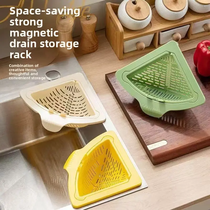 Magnetic Hanging Sink Strainer Basket, Kitchen Food Waste & Scrap Holder, Space-Saving Drain Basket for Sink, Easy-Drain Food Residue Organizer