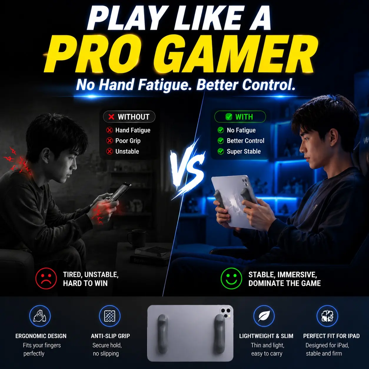 Silicone iPad Game Controller Pair, Mobile Gaming Stand for iPad, Tablet Accessories, Gaming Items, Comfortable Play Experience, Ideal for Tablet Games, Grip