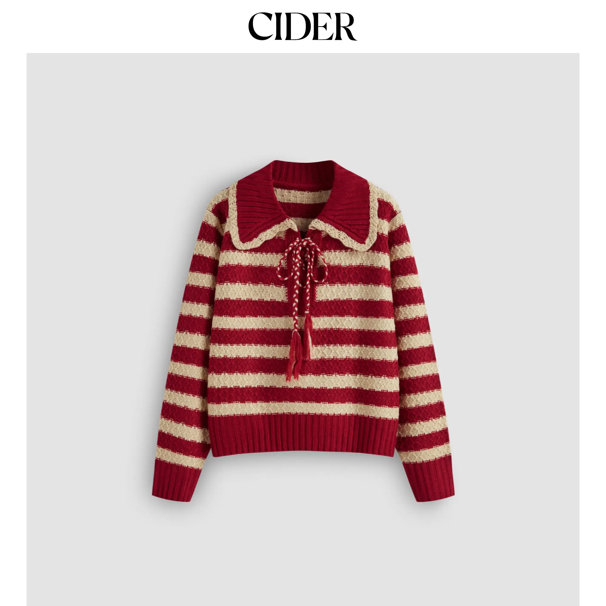 Cider [size 2-10] Knit Collar Striped Knotted Oversized Sweater