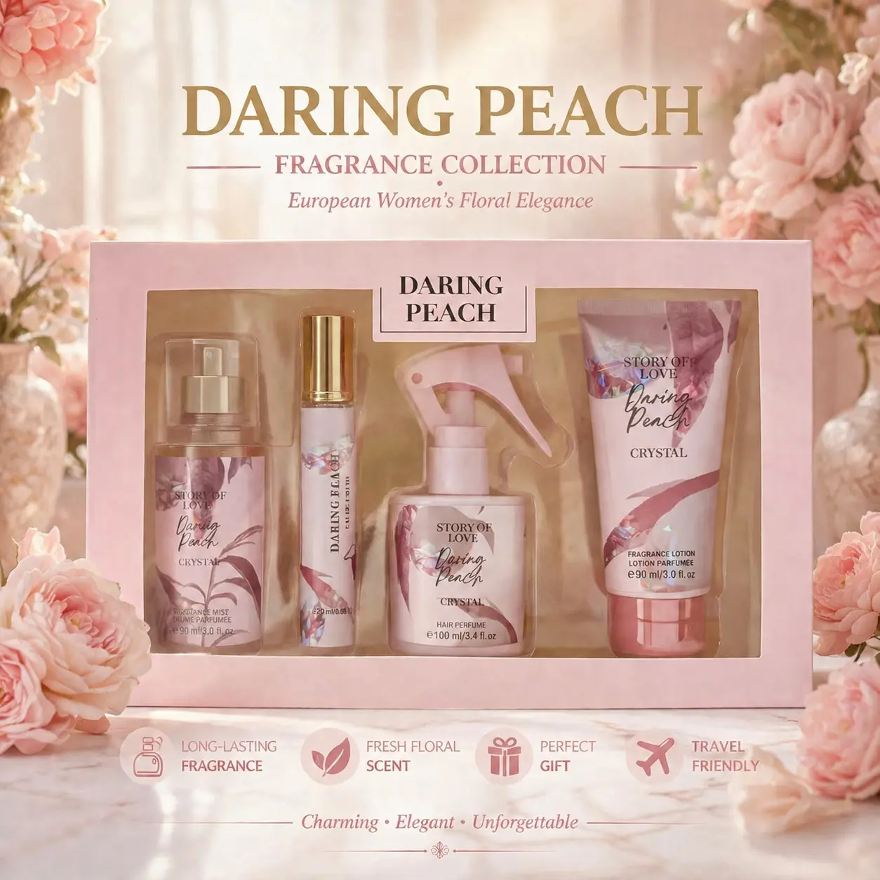 Women's Perfume Set Box, Four-In-One Unique Fragrance, Luxurious Gift, Ideal for Daily Use, Business, Travel, Cycling, Perfect Present