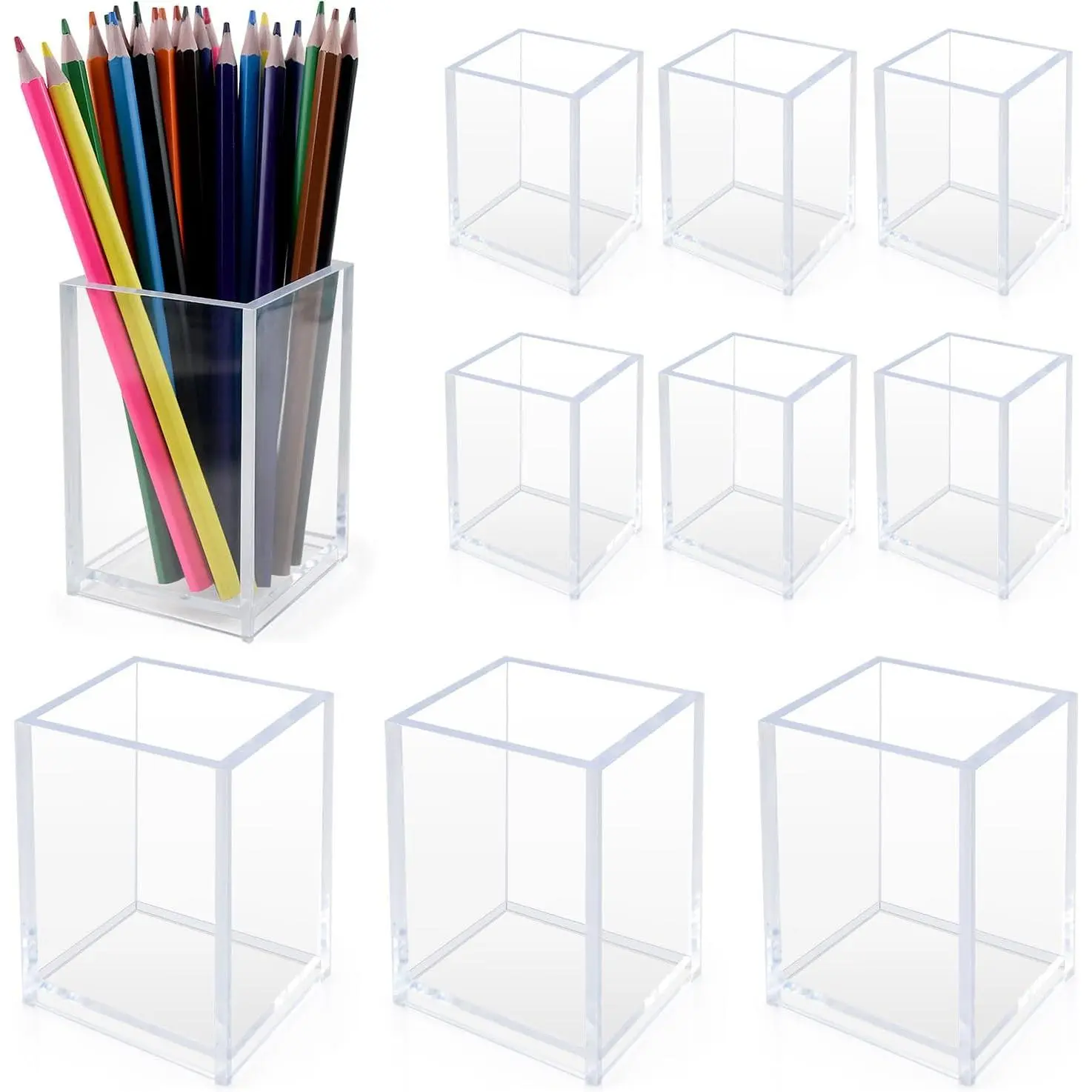 10 Pack Clear  Pen Holders, Pencil Cup Desk Organizers | Clear  Cups For Pens, Markers, Makeup Brushes, Stationery And Office School  Supplies