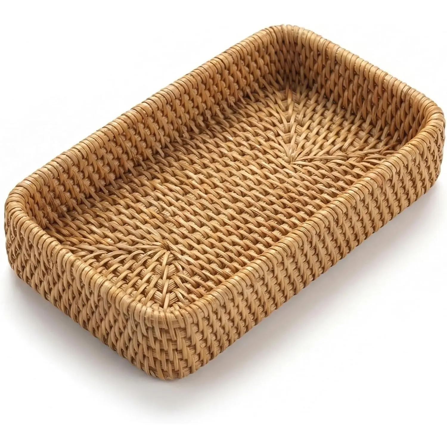 8.3" x 4.3" Small  Rattan Storage Tray, Decorative Handwoven Wicker Organizer  Tray Catchall, Shallow Rectangular Tray for Snack, Accessories Bathroom & , Entryway (XS)