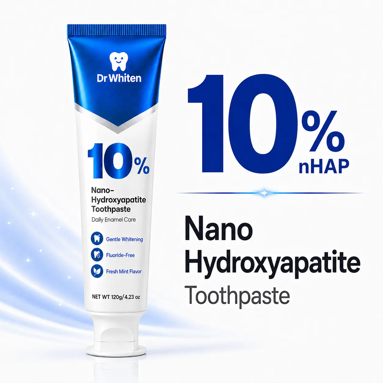 DrWhiten 10% Nano-Hydroxyapatite Toothpaste | Fluoride-Free Enamel Care Formula | Dentist-Recommended Gentle Whitening for Sensitive Teeth | Fresh Mint Flavor & Fresh Breath | 4.23 oz