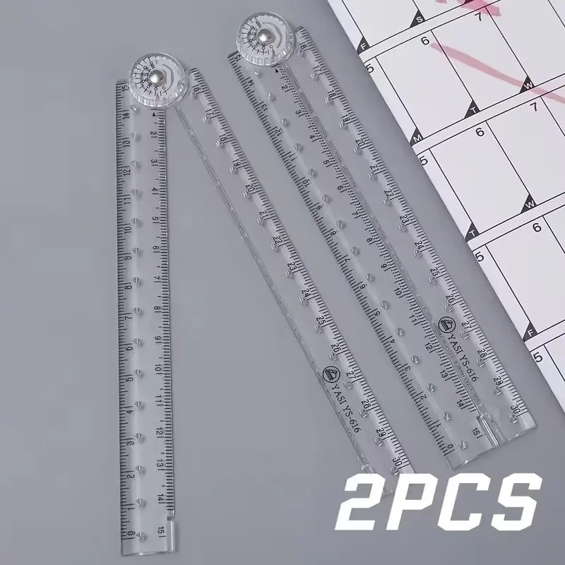 2 Foldable Transparent Acrylic Rulers, Multi-Angle Measurement Tool, School Office Math Supplies, Precision Straight Edge Ruler