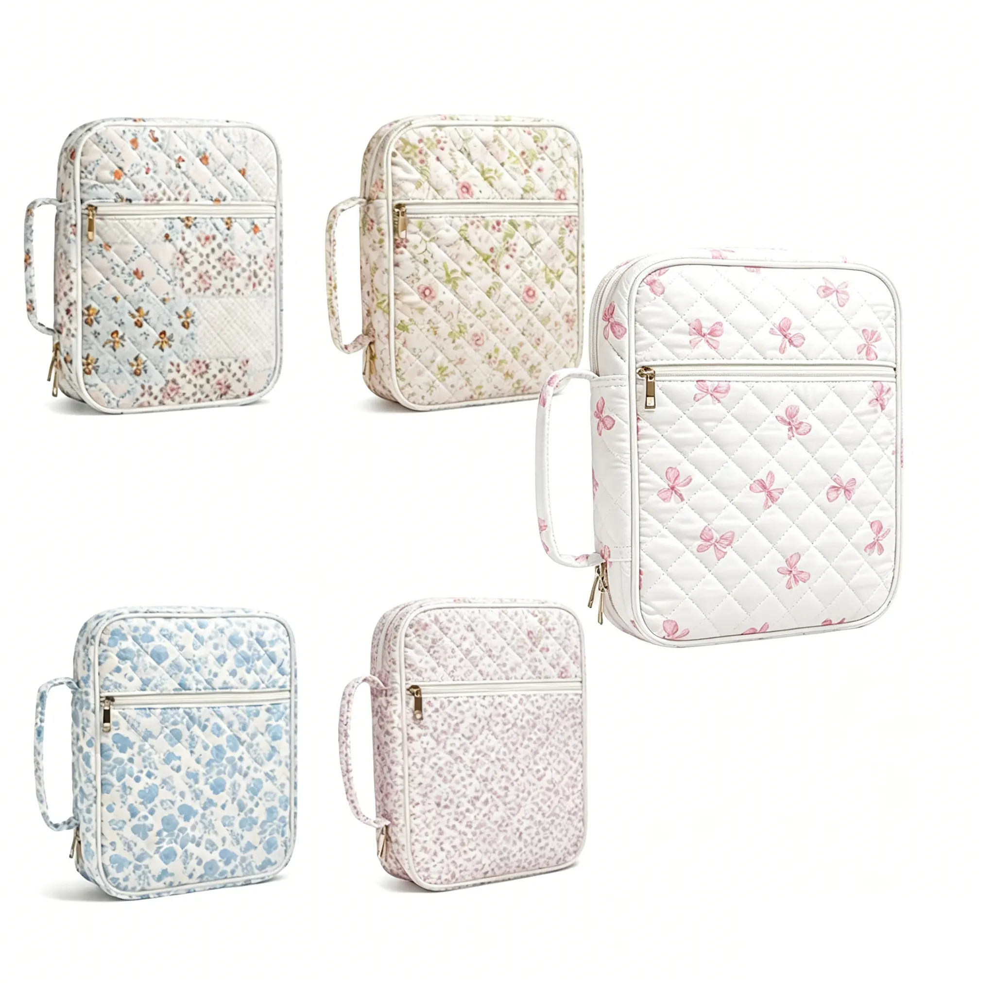 Padded Quilted Cotton Make-Up Bag, Large Capacity Portable Vanity for Travel, Multi-Functional Storage Organizer for Cosmetics & Skincare, Storage Organization, Pouches Make-Up Bags, Dustproof, Slip-On, Travel Ready, Daily Outing
