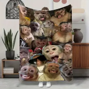 Funny Monkey Face Collage Flannel Blanket Extra Large Soft Plush Throw Meme Gag Gift Idea Last Minute Father Day College Dorm Essentials Summer Comfort Couch Bed