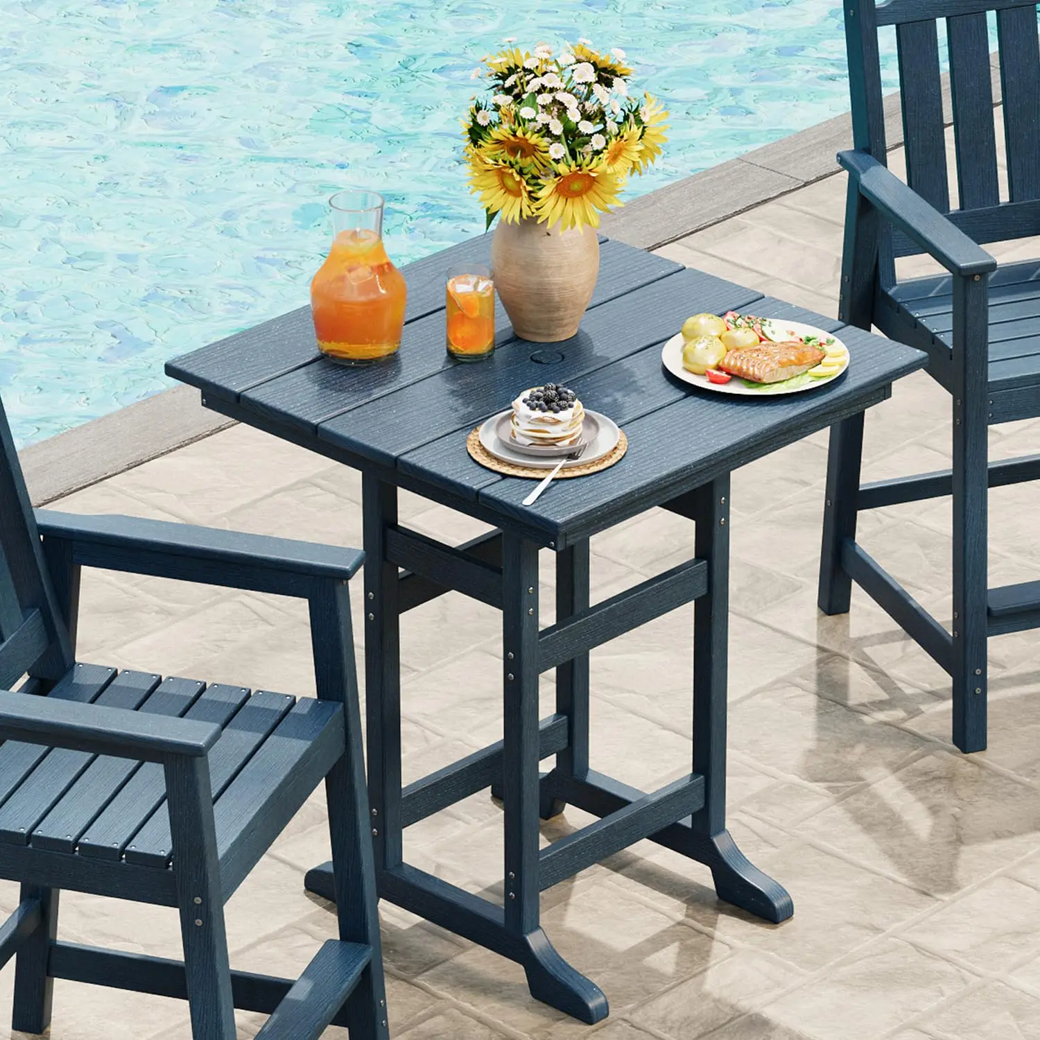 40 Inch Outdoor Bar Table, All Weather HDPE Patio Bar Height Table, 31.5" Square High Top Bistro Table for Backyard, Garden, Poolside, Balcony