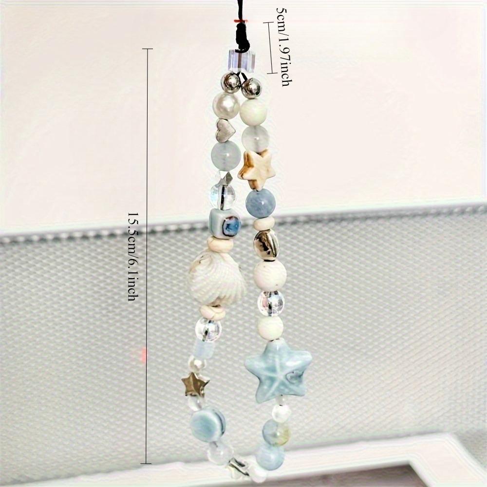 [Cute Charm] Blue Star Seashells Beaded Phone Strap | For Woman Girl | Cute Charm Chain Flower Phone Lanyard Keychain | For iPhone Case