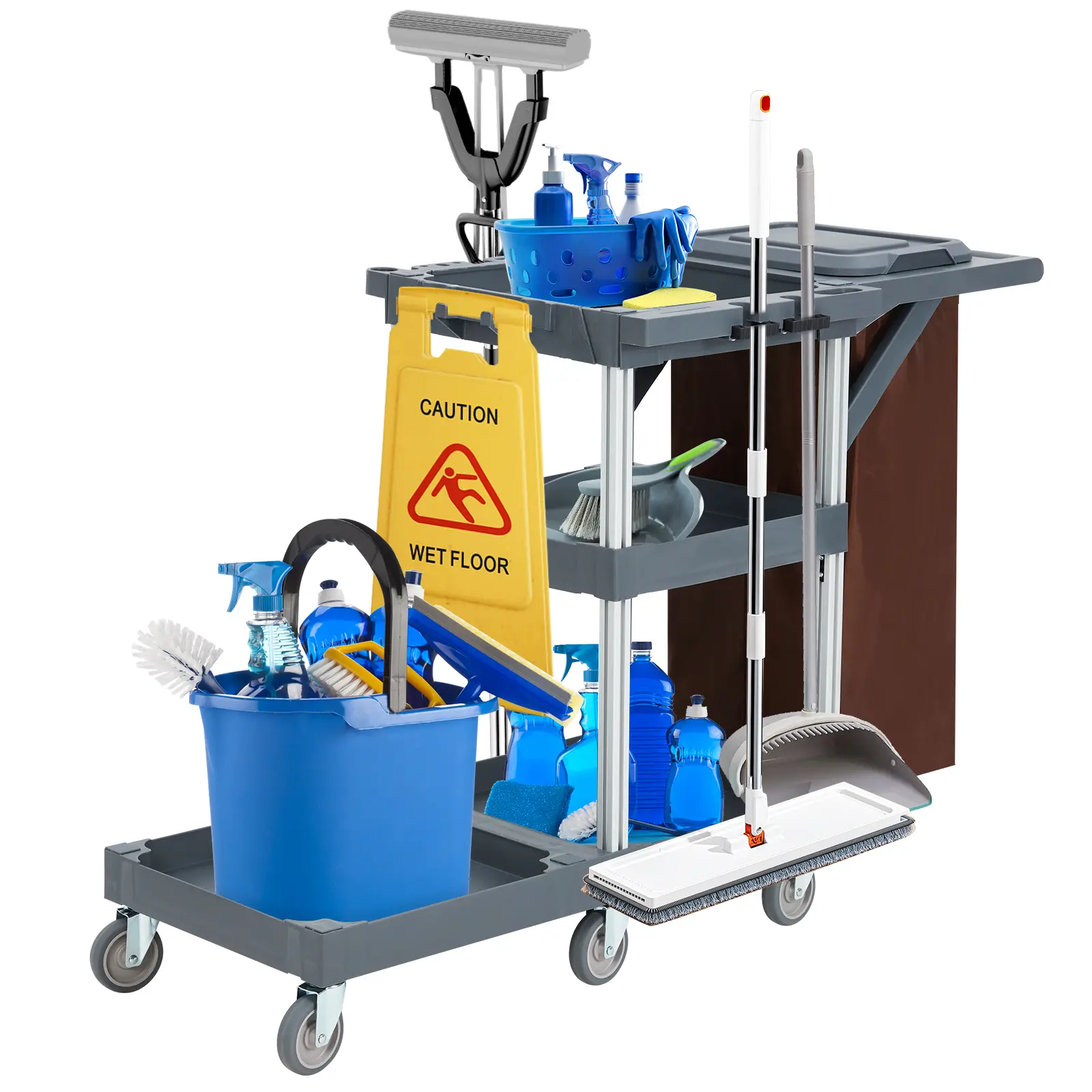 Garvee Heavy Duty Commercial Janitorial Cleaning Cart – 3-Shelf Utility Cart on Wheels with Vinyl Bag, Cover, and Caddy – Ideal for Hotels, Schools, Hospitals, Restaurants-party gift
