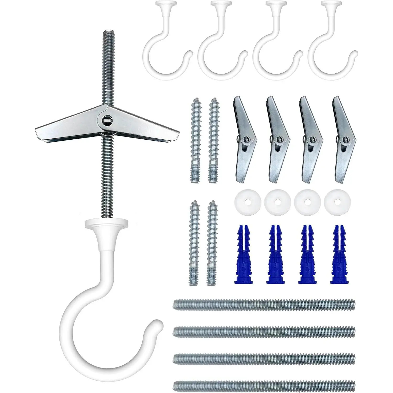 Large ceiling hooks, white 4-piece set, used for hanging plants and lamps |       Hollow wall hardware used for hanging plants, lamps, and decorations