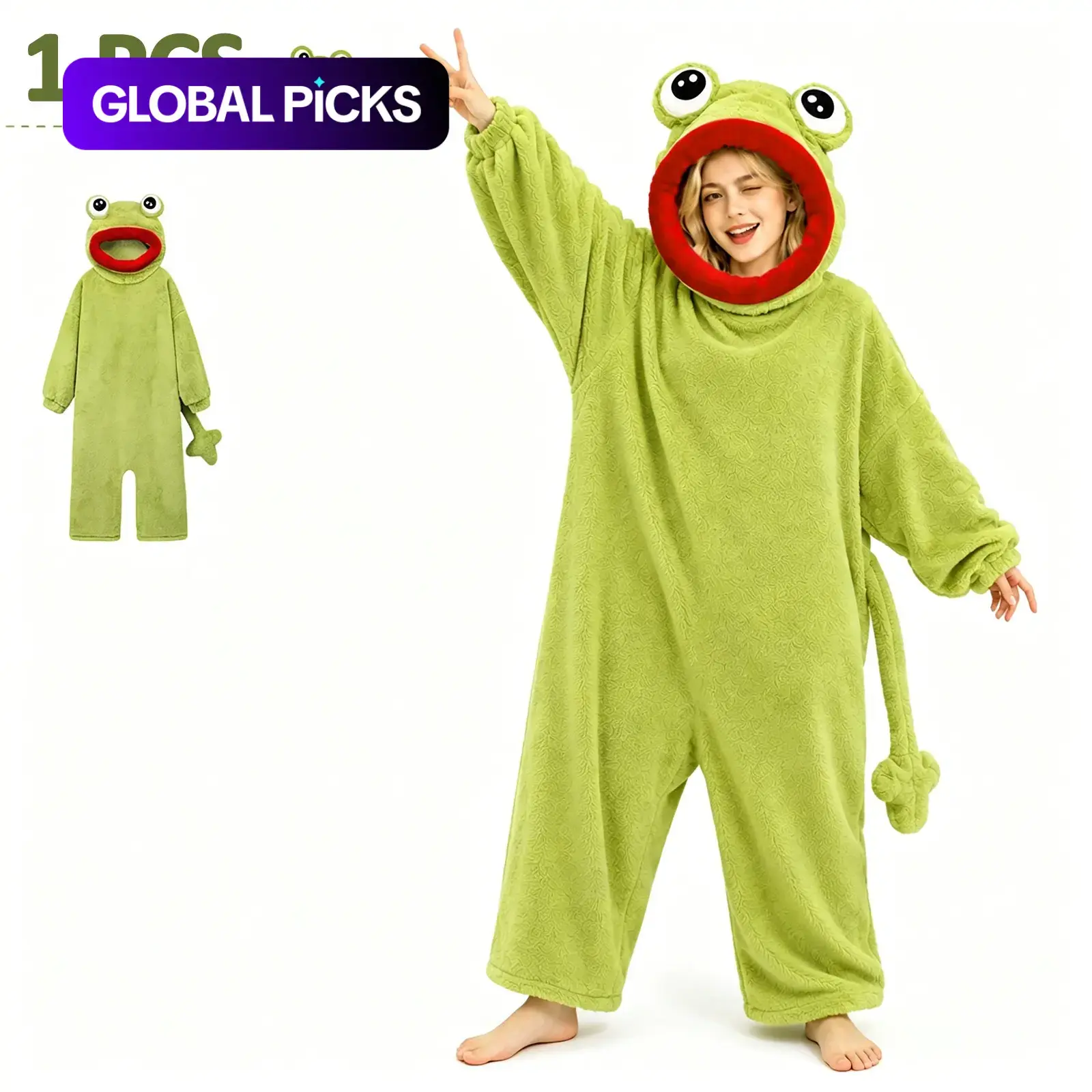 Funny Frog Onesie Pajamas for Women, Soft Plush Hooded Frog Jumpsuit, Cute Animal Sleepwear, Cozy Wear, Pajama Parties, Sleepovers, Halloween Costumes #GLOBAL PICKS