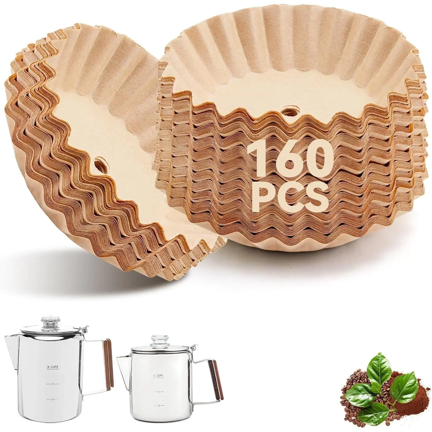 160Pcs Percolator Coffee Filters Compatible with Coffee Percolator, Unbleached Perforated Filter Paper for Bozeman 6Cup - 9Cup