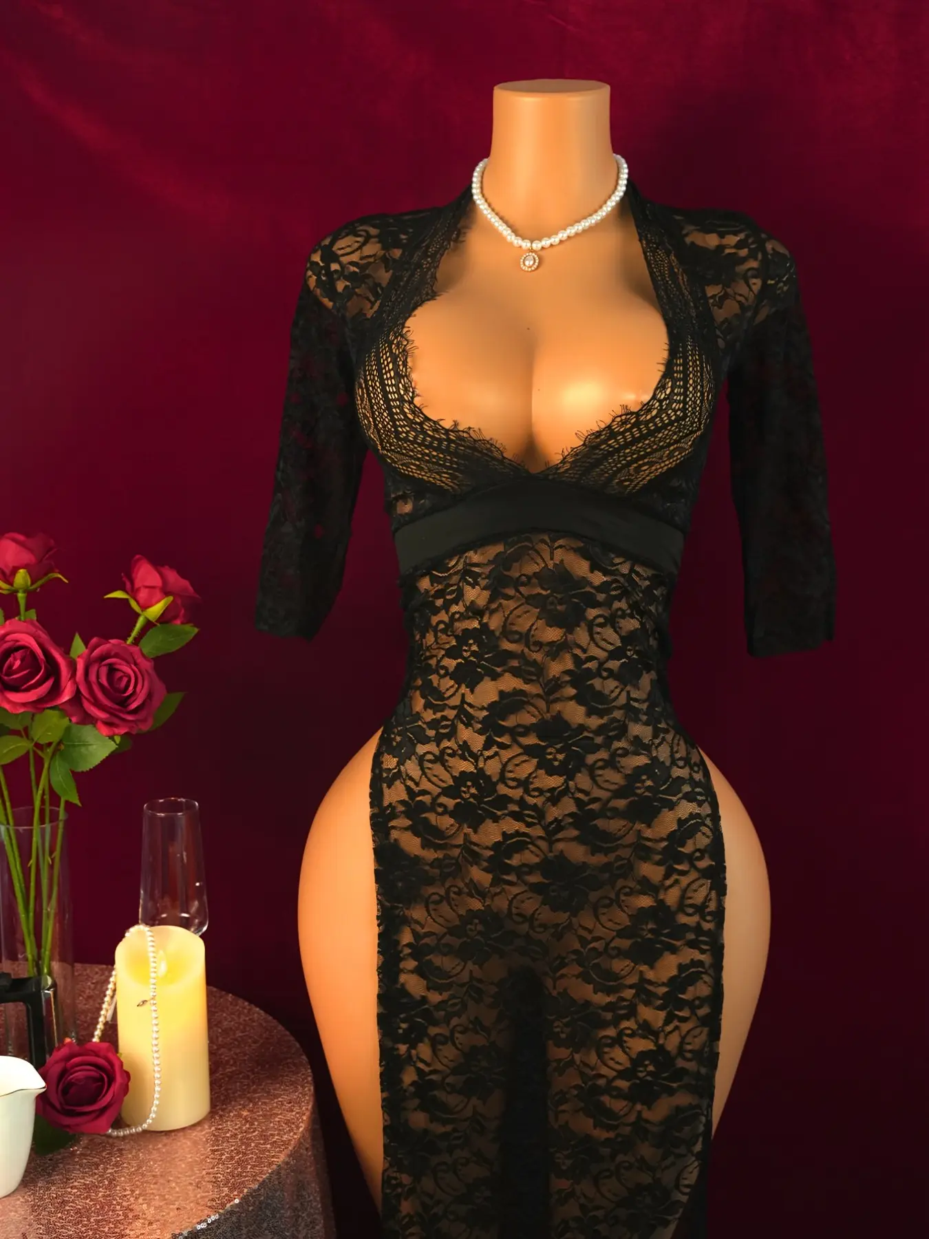 Women's Halter Backless Bodysuit, Strappy Stretchy Lingerie, Sexy Hollow Out Vintage Pattern Tight Fit, High Elasticity for 85-160 Lbs, No Necklace Included