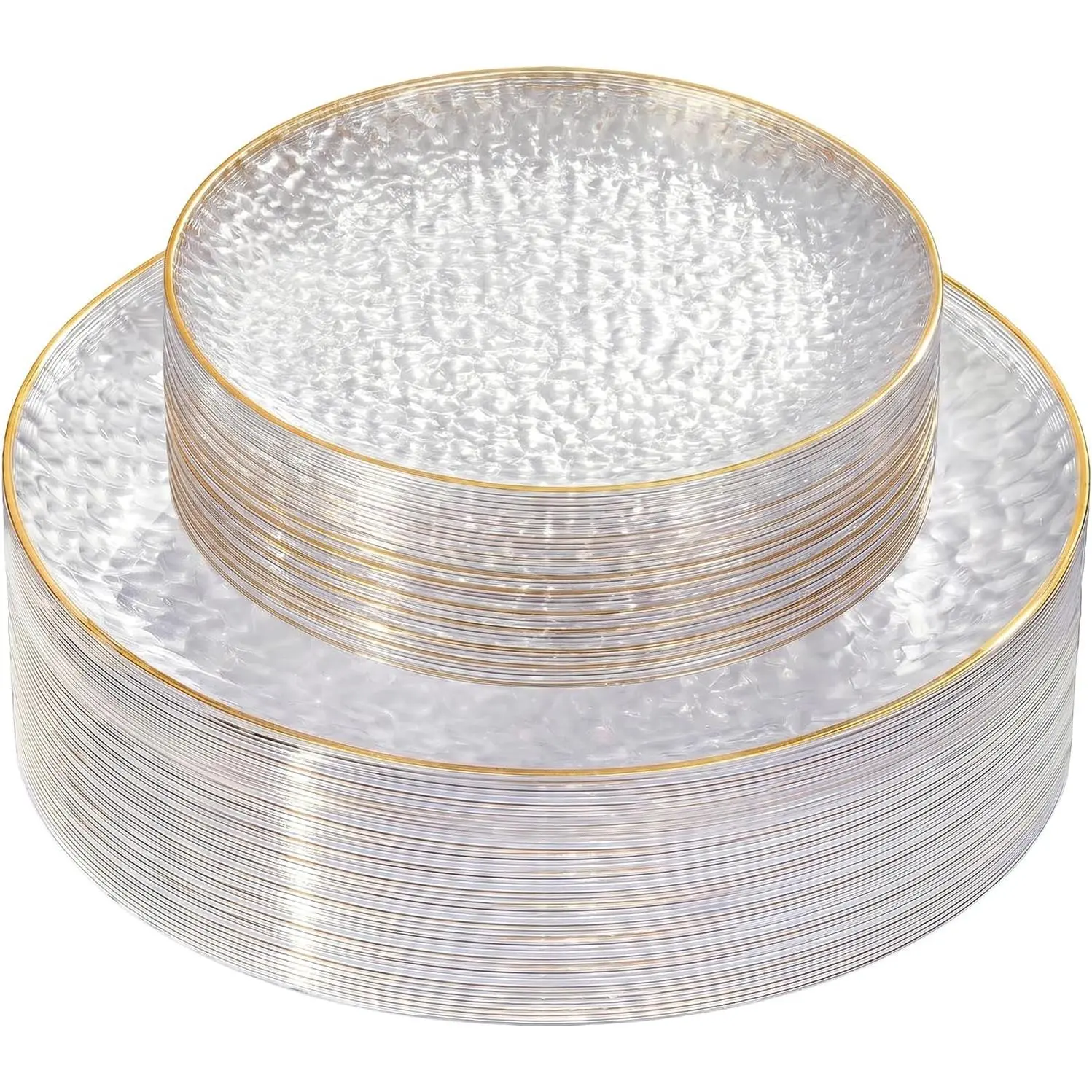 60Pcs Clear Plastic Plates,Clear Disposable Plates With Gold Rim,Heavy-duty Gold Plates,Hammered Party Plates Include 30Clear Dessert-Platos,30Dinner-Platos for Wedding, Party