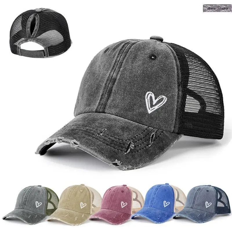 Women’s Messy Bun Ponytail Baseball Cap Distressed Trucker Hat Adjustable Outdoor Sun Cap for Hiking Running Beach Travel Casual Streetwear Embroidery Printed Vintage Dad Hat Gift for Women, Trucker Hat Hats