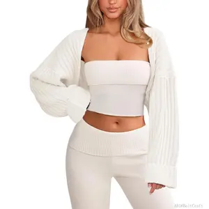 Chunky Knit Bolero Shrug Cardigan Sweater for Women Fall Open Front Long Arm Sleeve Cropped Cardigan Y2k Loose SueterAB16BoltCraft