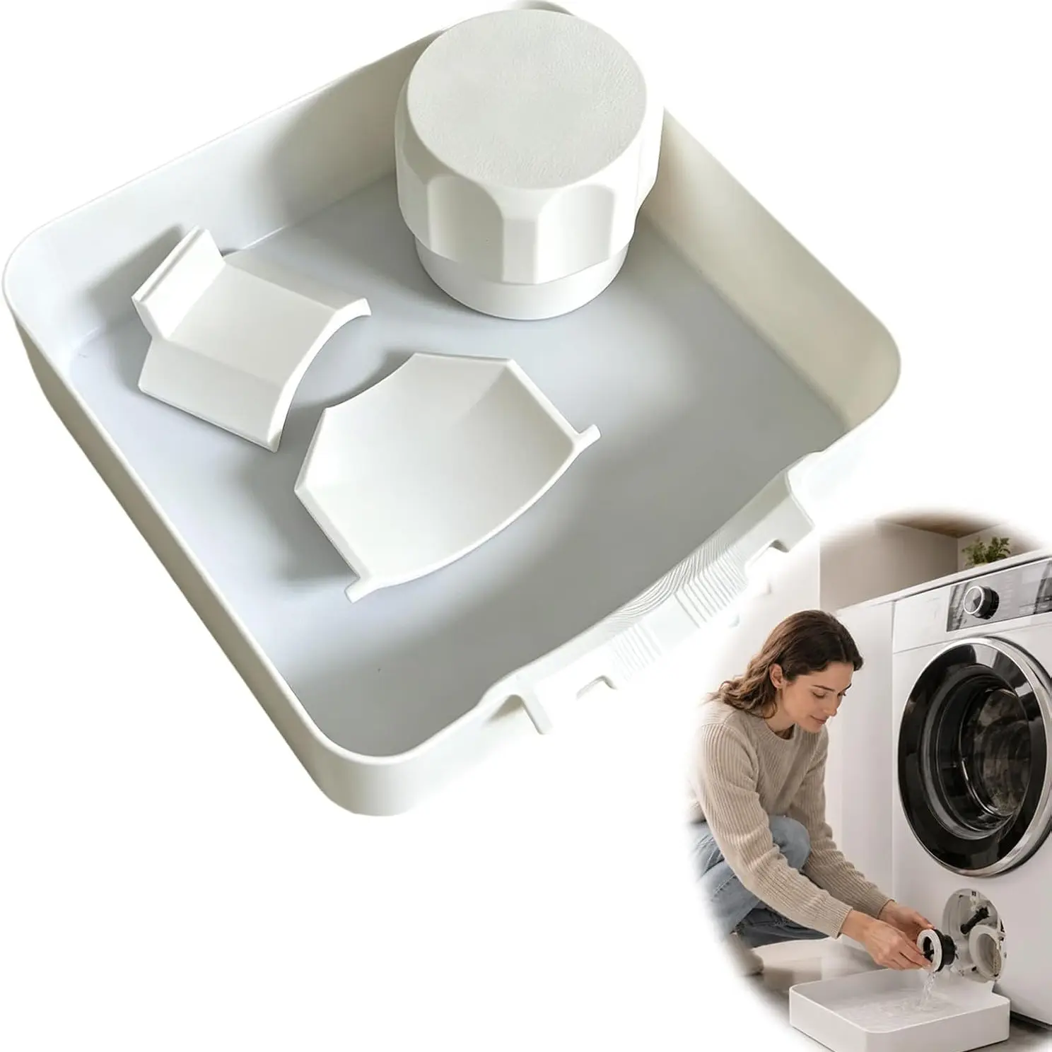 4-Piece Front-Load Washing Machine Drain Tray Set, 20.5x18x4.5cm, Leak-Proof, Easy Installation, Ideal for Basement, Apartment, Garage