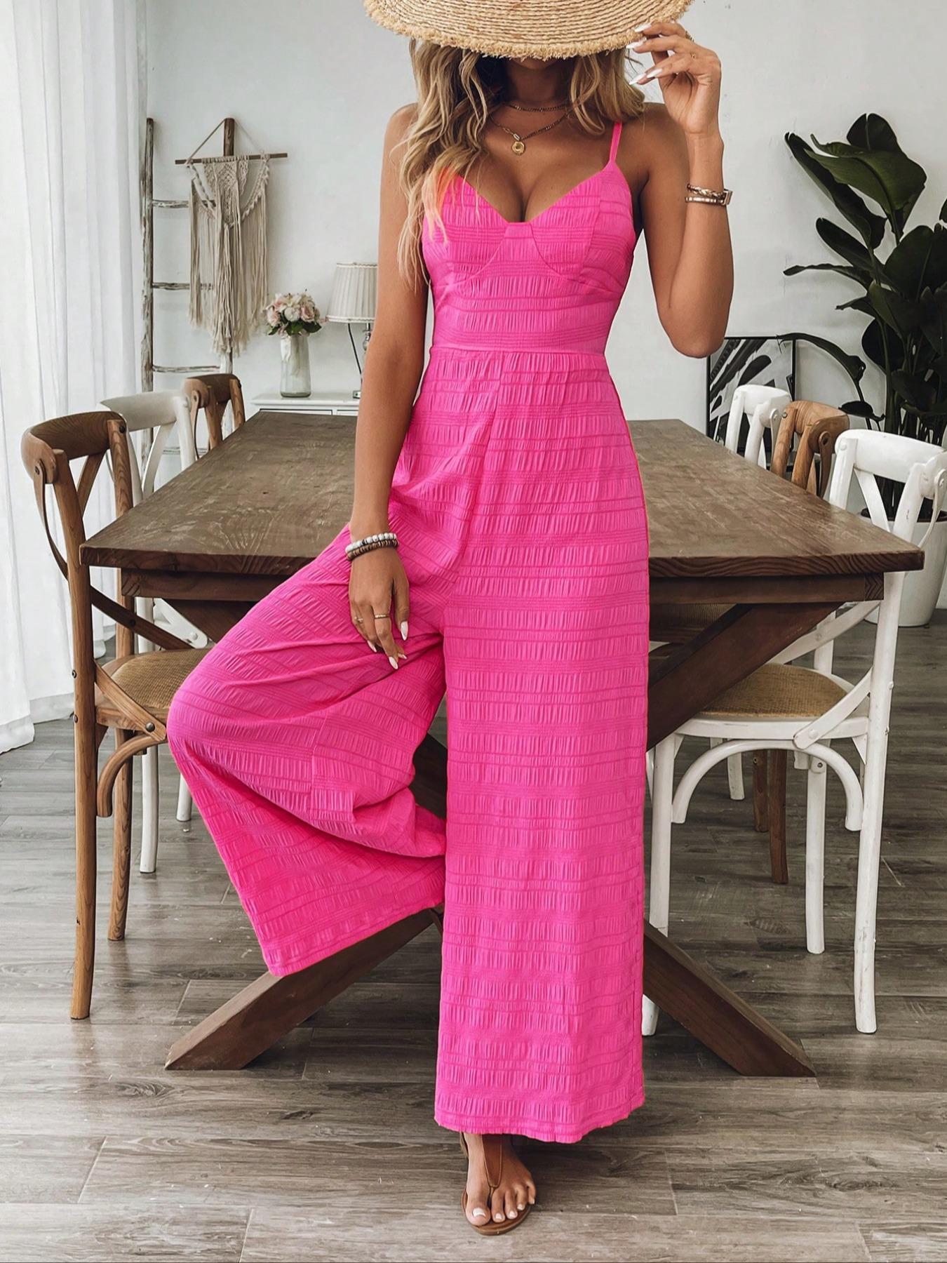 Women's Plain Bow Decor Jumpsuit, 1 Count Casual Sleeveless Cami Jumpsuit for Daily Wear, Ladies Clothes for All Seasons