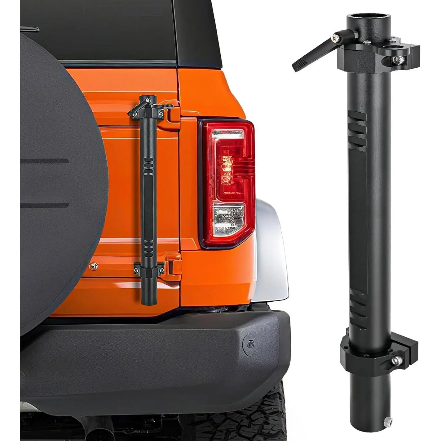Nilight Heavy-Duty Aluminum Alloy Tailgate Flagpole & CB Mount, 1 Pcs Mounting Bracket Set, No Drilling, Matte Black for Ford Bronco 2021-2025, Off-Roading Use, Fits Flags/Umbrellas, Assembly Bolt Parts