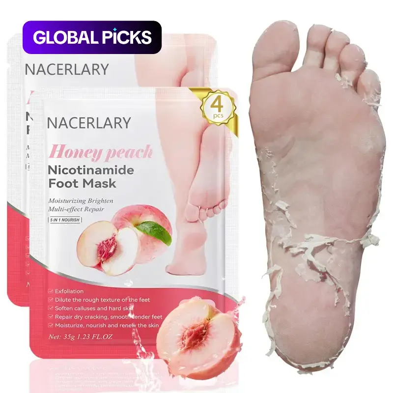 4-Pack Foot Masks, Foot Peeling Mask, Deeply Exfoliating and Smoothing Feet with Gentle Yet Effective Formula, Removes Dead Skin and Calluses, Peach Scent, Suitable for Men and Women