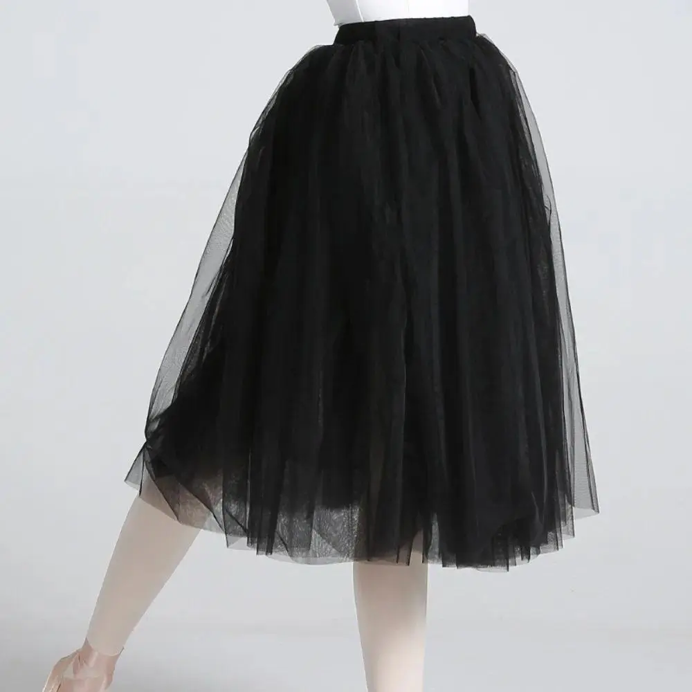 Classical White Ballet Tutu Elastic Waist Four Layer Tulle Skirt Long Length Tulle Ballerina Tutus Women