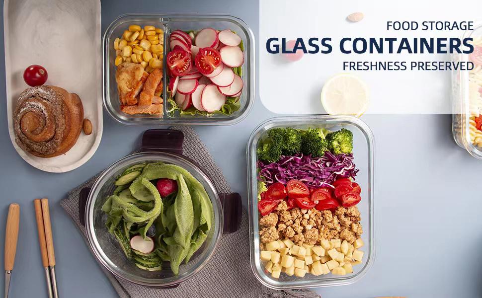 10 Pack Glass Food Storage Containers with Lids Leakproof, Airtight Glass Meal Prep Containers For Lunch, On The Go, Leftover, Dishwasher Safe