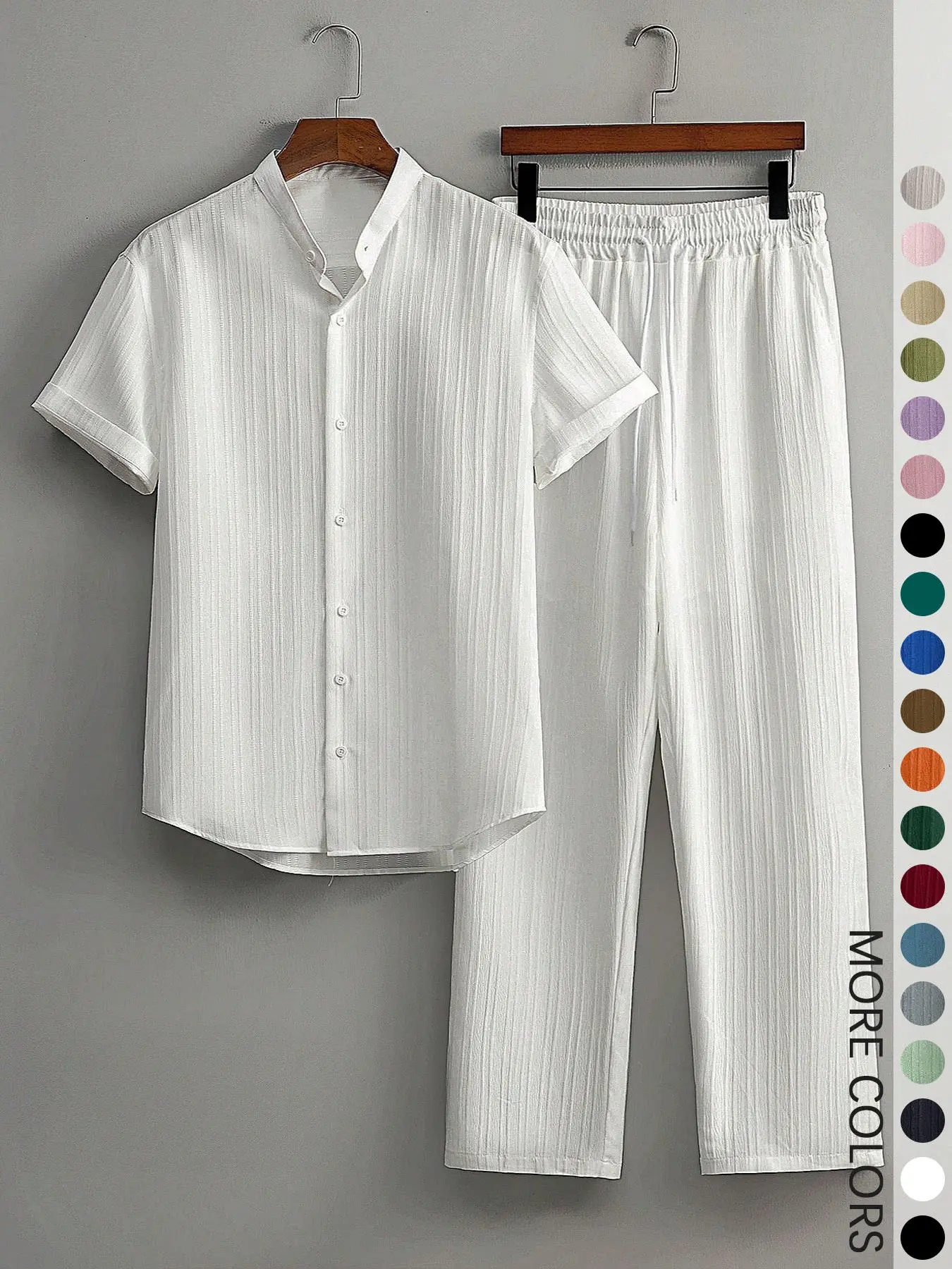 2-Piece Men's Resort Wear Set - White Short Linen-Like Shirt & Drawstring Pants, Casual Breathable Fabric for Beach Holiday and Summer Vacation Outfits, Clothes