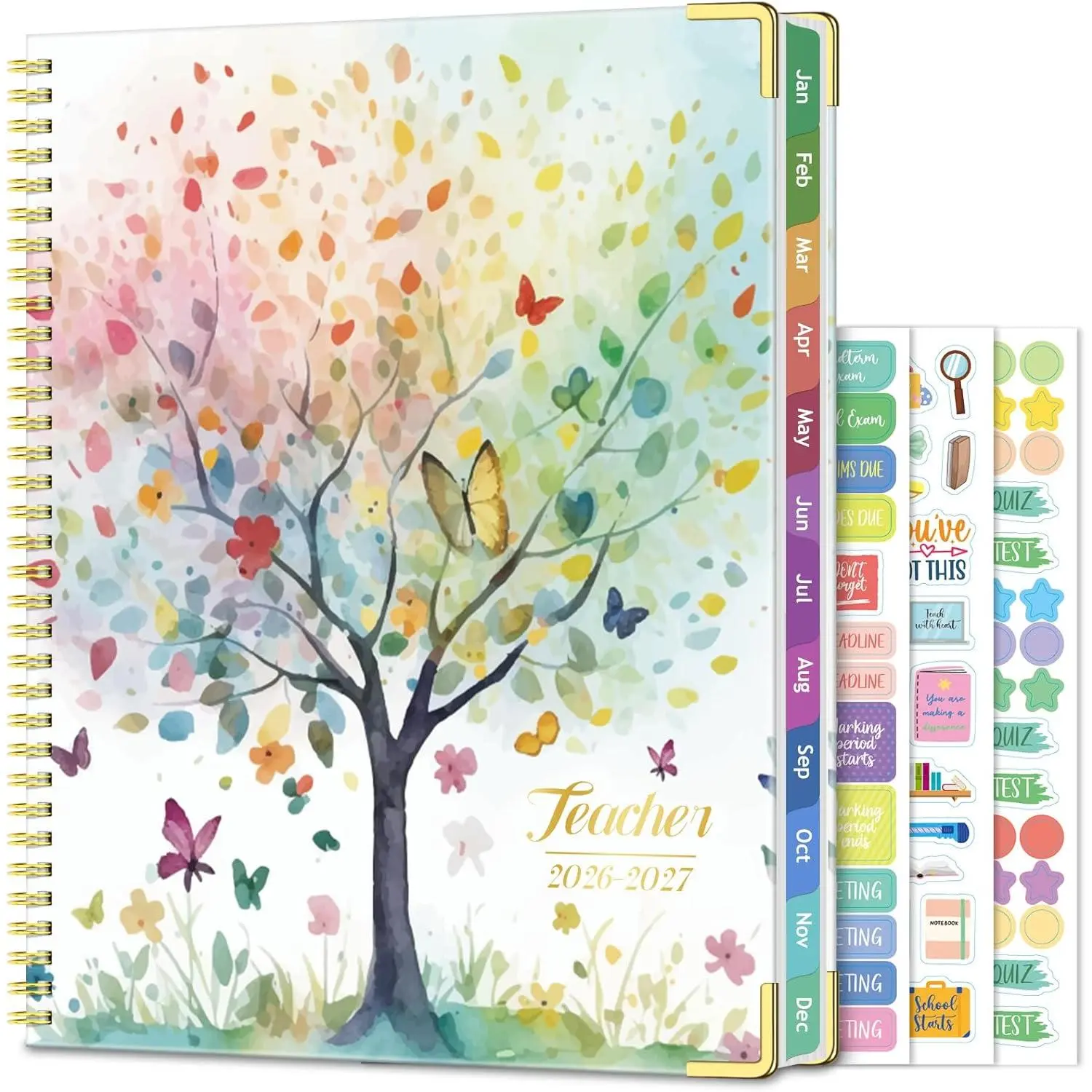 Teacher Planner 2026-2027, 14 Checklists 8.5"x11" Lesson Plan Book | Jul 2026-Jun 2027 Academic Year, Teacher Calendar Agenda with Spiral Hardcover &  Corners for Class Homeschool, Tree