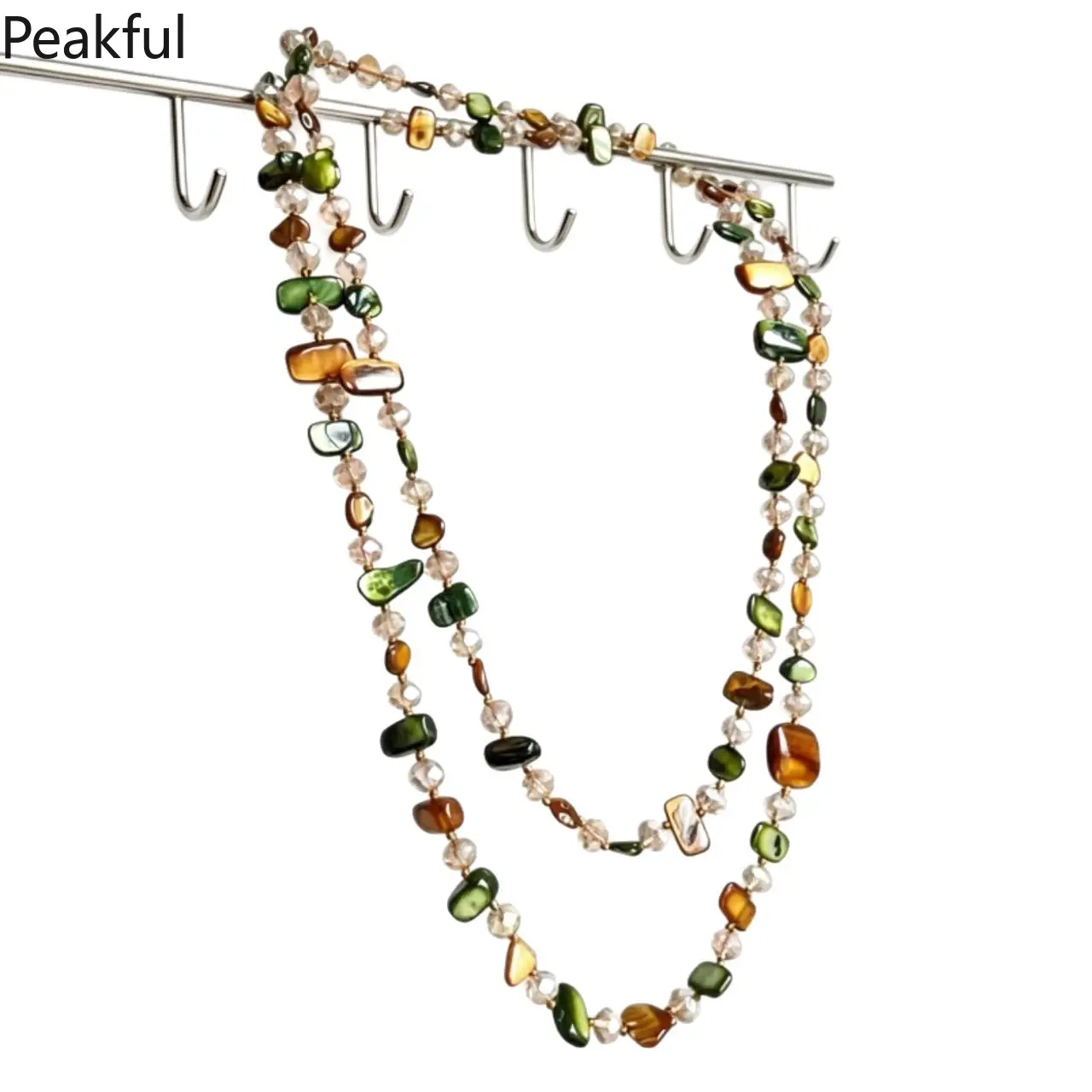 Statement jewelry | Hot selling earth tone irregular beaded long necklace | Hard-to-find bohemian wrap-around beaded chain | Mix of glossy stones in autumnal colors, adjustable length, great for layering, gifting and matching with sweaters or dresses