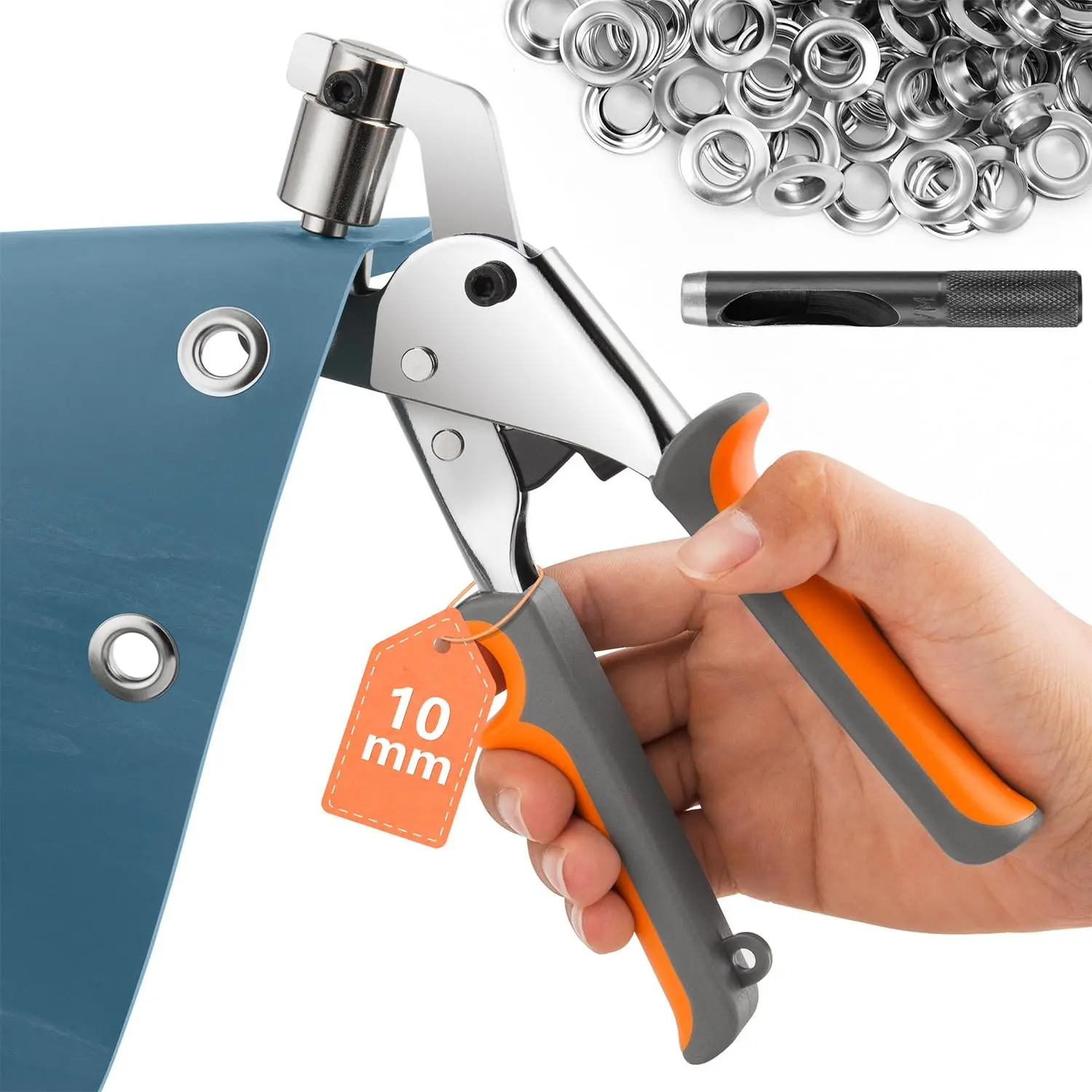 Grommet Eyelet Tool Kit with Handheld Pliers, 500 Sets 3/8 inch (10mm) Silver Grommets, Manual Eyelet Press Machine for Banners and CraftsGift
