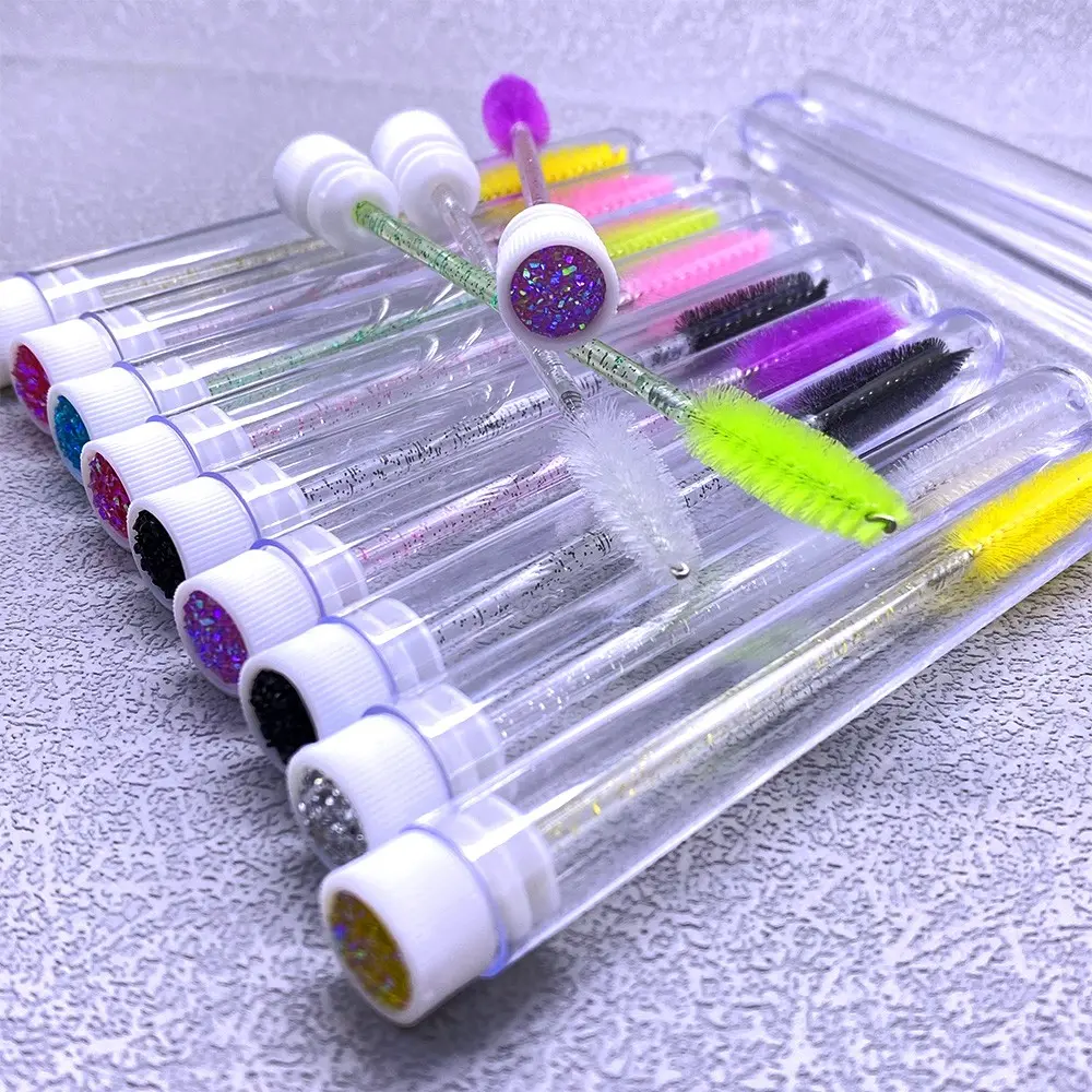 48 Reusable Eyebrow Brushes, Random Colors, Crystal Lash Brush, Replaceable Dust-Proof Shiny Diamond Makeup Brush Set