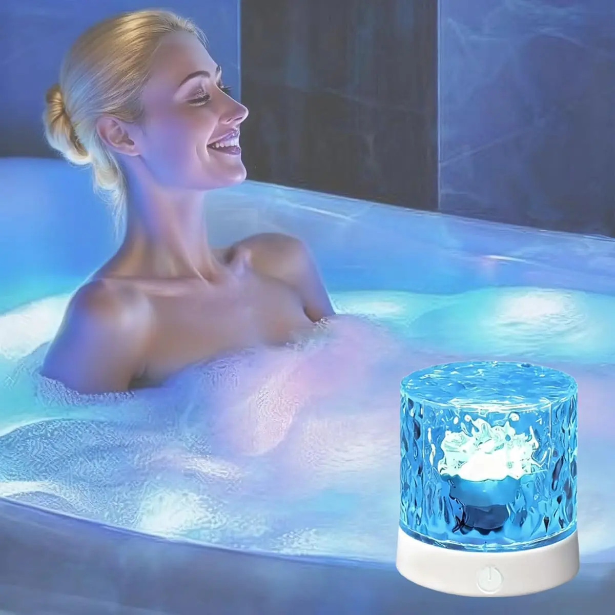 Rechargeable Shower Lights for Inside Shower- Wave Projector Light for Bathroom Bath Tub-Cordless LED Bathroom Lights  Water  Light  Lamp for Bathtub Relaxing ,Northern