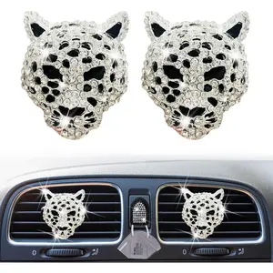 2Pcs Bling Leopard Print Car Air Vent Clips, Rhinestone Crystal Air Freshener Diffuser, Stylish Interior Decor Accessories for Women