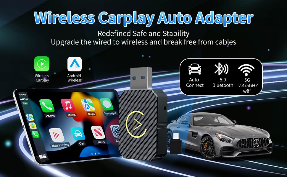 Wireless CarPlay Adapter for Android Auto – Convert Wired to Wireless in Seconds, Compact Design with USB Cable, Stable & Low Latency Connection for 2020+ Vehicles Wireless CarPlay Adapter for Android Auto – Convert Wired to Wireless in Seconds, Compact Design with USB Cable, Stable & Low Latency Connection for 2020+ Vehicles