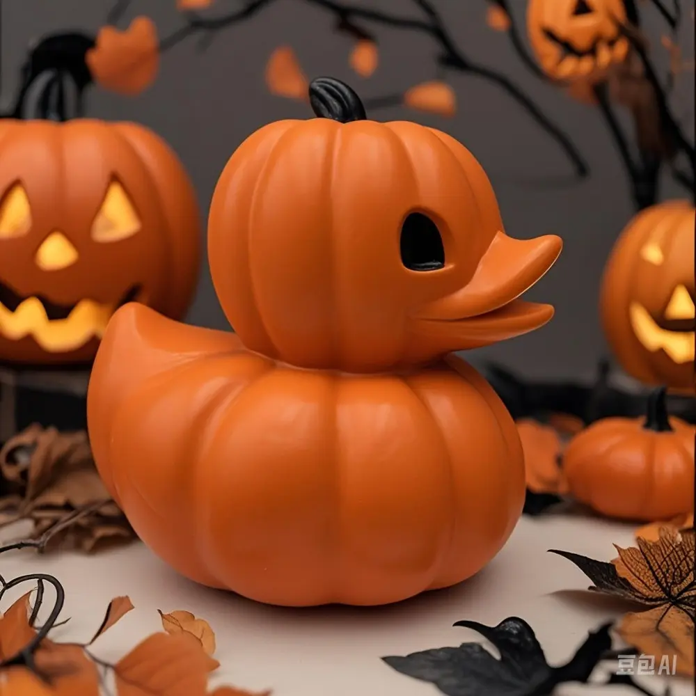 Collectible Plastic Pumpkin Duck Statue, Halloween Decor, Cute Creepy Spooky Desk Ornament, Durable Gift for Teens and Adults