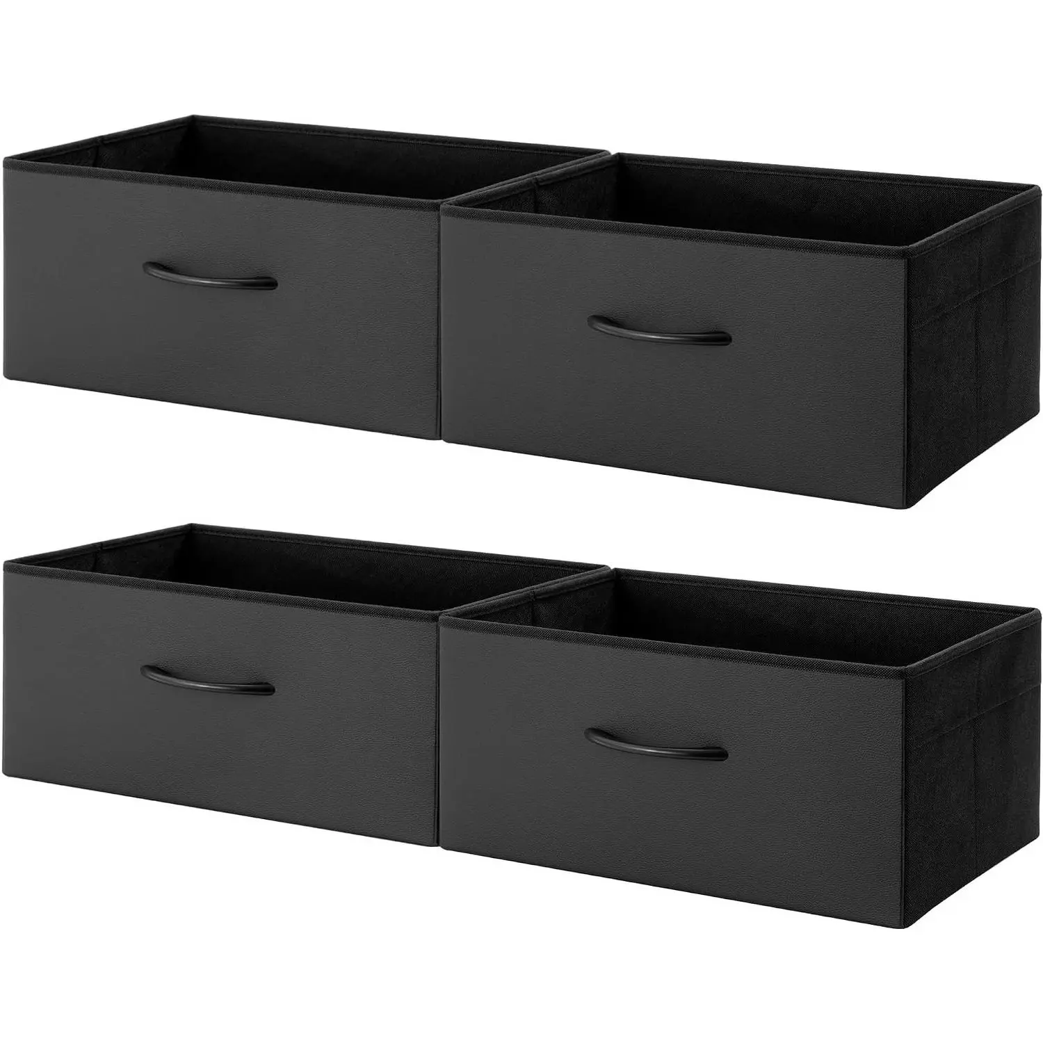 Black Storage Bins and Faux Leather Storage Baskets, Large, 4-Pack | Reinforced Handles, Non-Woven Fabric, Collapsible, Space-Saving Closet OrganizersGift
