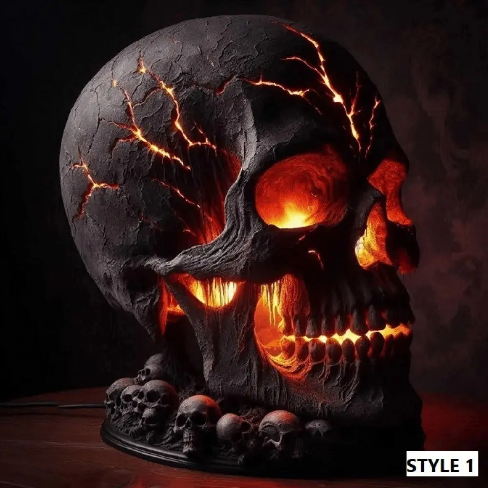 New Lava Stone Skull Lamp, Halloween Spooky Molten Rock Skull Light, Resin Ornament Craft, Unique Festive Decoration Decorative Piece, Festive Home Decoration, Perfect for Festive Displays
