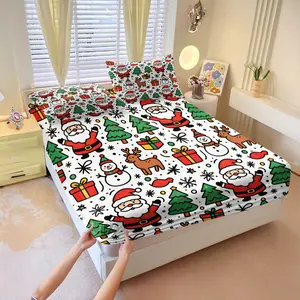 3Pcs Adorable Cartoon Fitted Sheet Set, Christmas School Sports Forest Styles, Wrinkle Resistant, Great Holiday Bedding for Kids Christmas Bedroom Decor