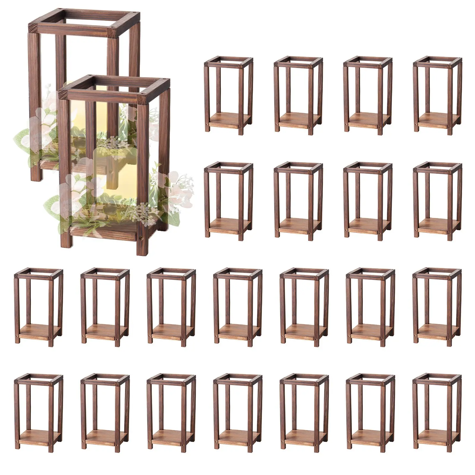 【Summerfinds】VEVOR 24-Piece Cedar Wood & Plastic Wedding Lantern Candle Holders, Rustic Brown Decorative Centerpieces for Wedding Table, Farmhouse Indoor Home Decor