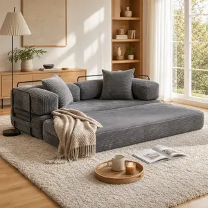 80"Oversized Boneless Couch, 5-in-1 Convertible Sleeper Sofa Bed, Deep Seat Corduroy Modular Floor Sofa, Foldable Pull-Out Couch for Living Room, Apartment,No Assembly