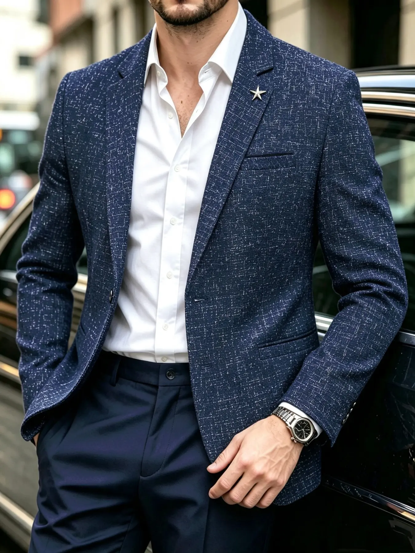 Men's 2 Piece Suit Set, Single Breasted Blazer & Dress Pants, Casual Light Business Formal Outfit