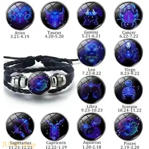12 Constellation Zodiac Spirit Leather Wrap Bracelet, Adjustable Glow In The Dark Wristband, Neutral Fashion Jewelry With Positive Energy Design For Daily Dating Holiday Gift