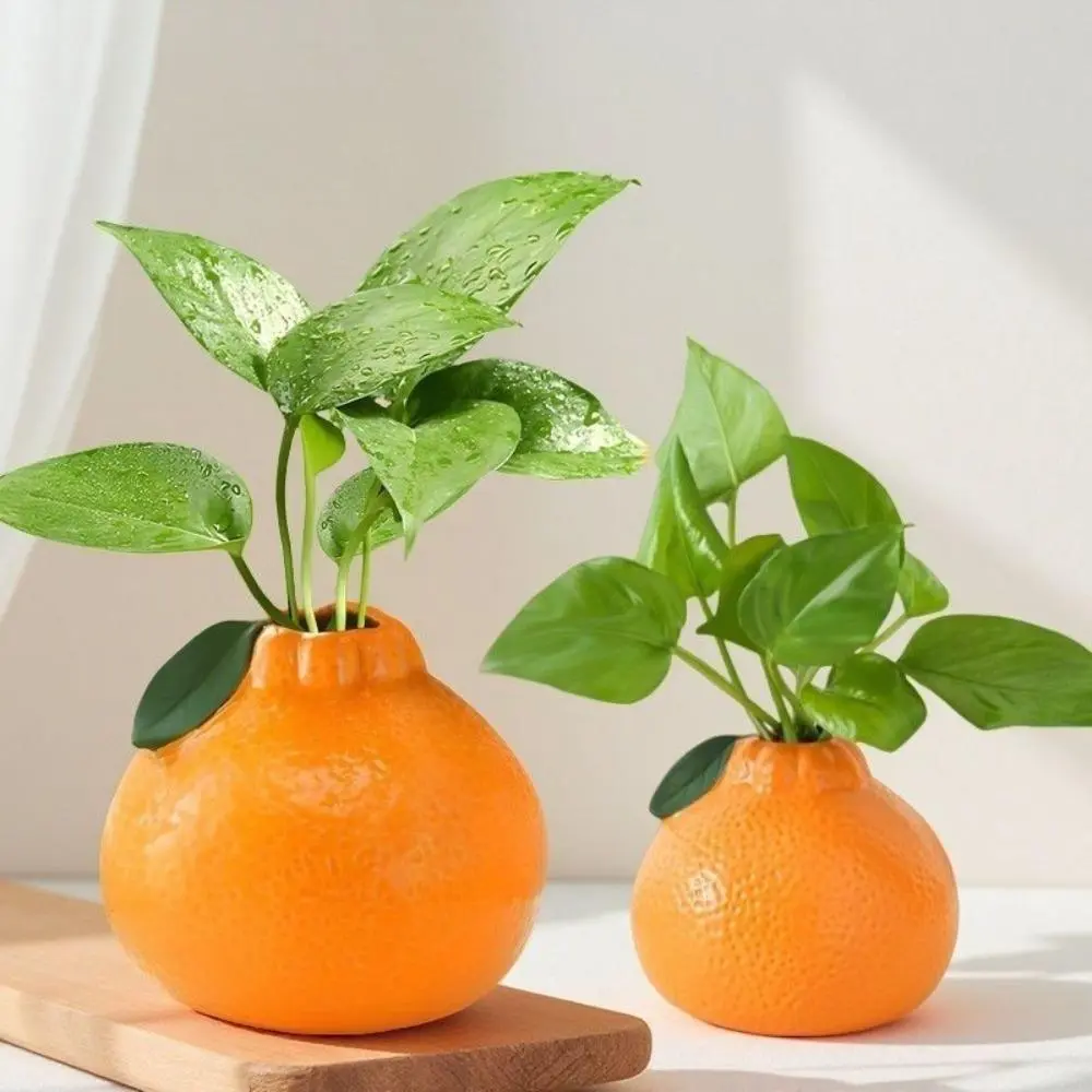 Hydroponic Planter with a Playful Fruit Outline, Compact Orange-Shaped Vase for Pothos, Brightening Desk & Office Decor, Planters, Office Tables, Storage, Lightweight And Easy To Clean, Desktop Decorative Vase, Resin Vase