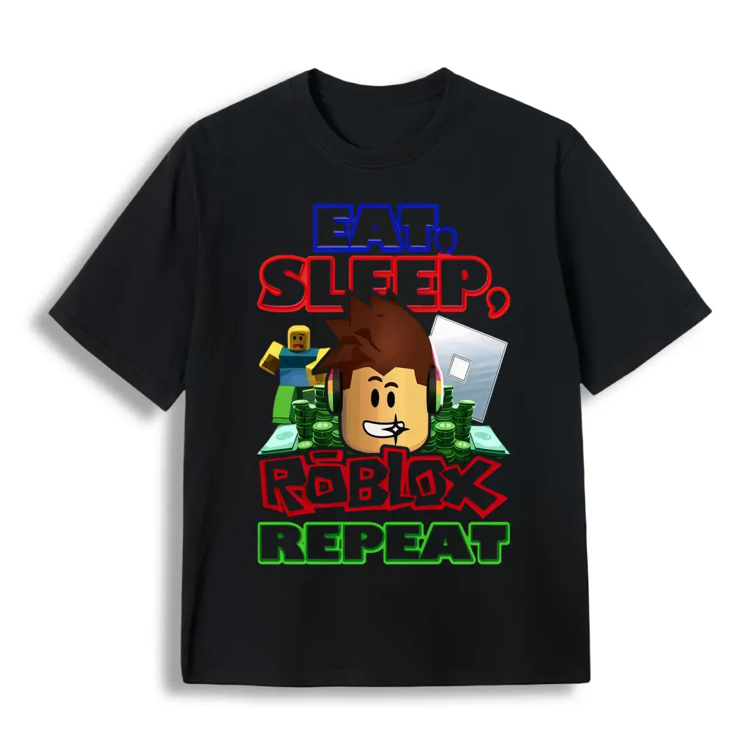 Eat, Sleep, Roblox Repeat Roblox Shirt ShowcasingNostalgic and Iconic Gaming Artwork