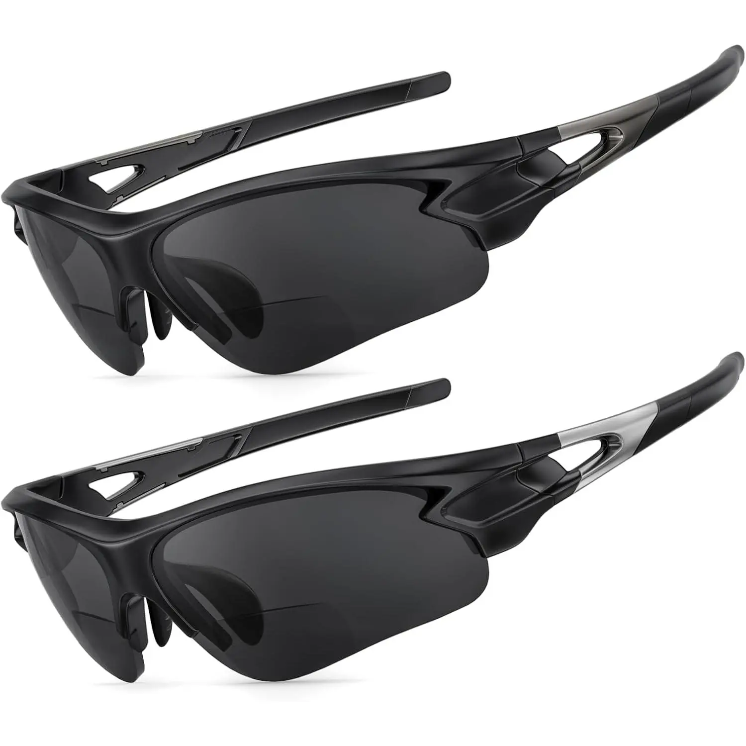 Attractive Bifocal Reading Sunglasses for Men, Durable TR90 Semi Rimless Wrap Around Design Sun Readers, UV400 Near-Far Sun Glass  in Outdoor /Driving/Finshing Dark Glasses, +2.5